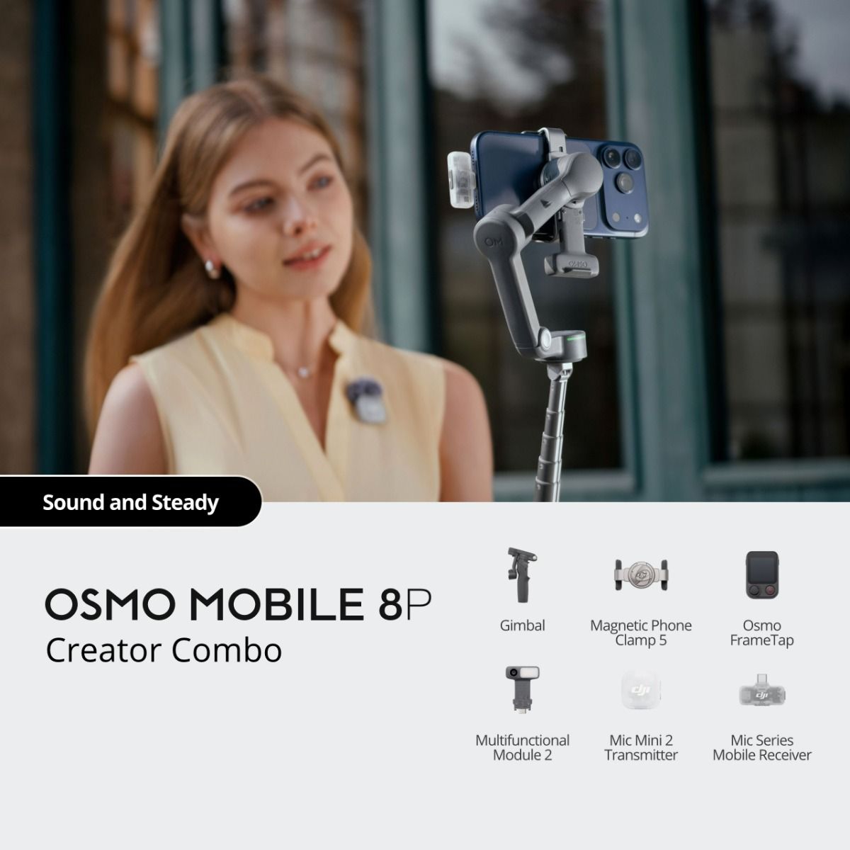 Gimbal stabilizator DJI Osmo Mobile 8P Creator Combo (ActiveTrack 8.0, 3-osna stabilizacija, ugrađena teleskopska šipka, DJI Mic Mini 2, crna boja)-5