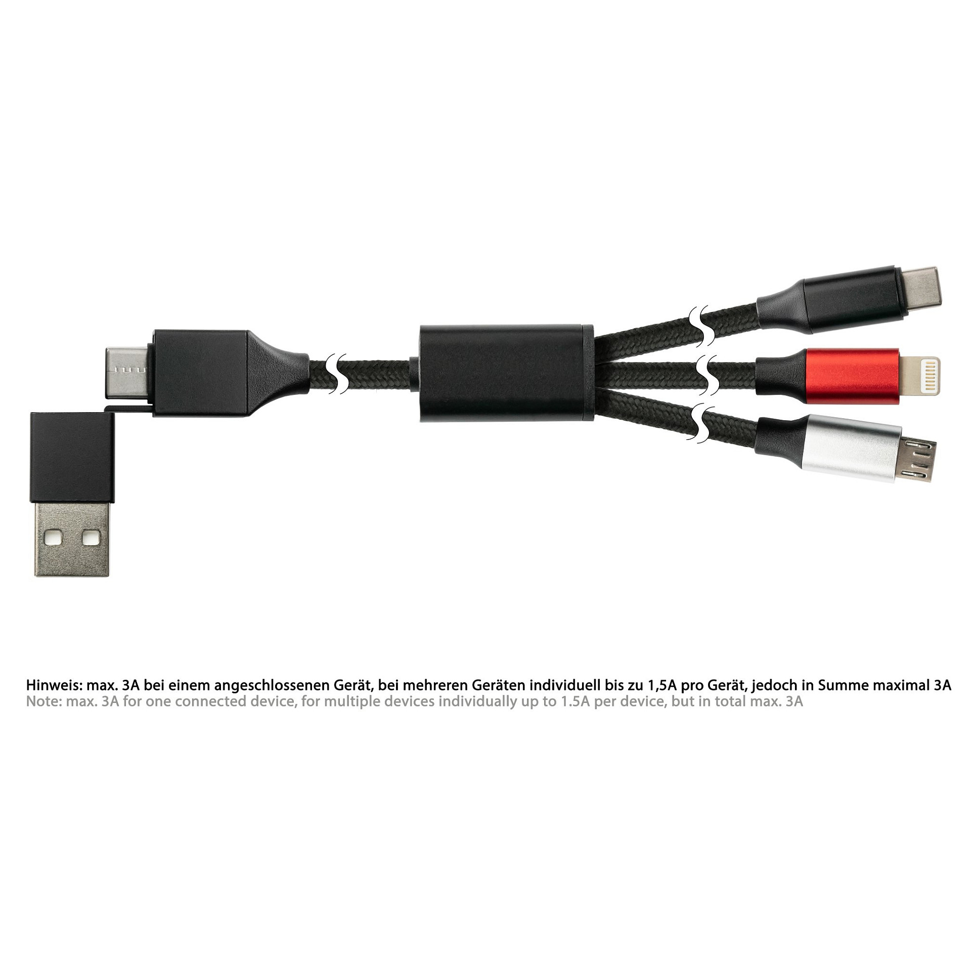 Kabel za punjenje PYTHON 3-u-1 USB-A/C na Lightning/Micro-USB/USB-C (1 m, crna boja)-3