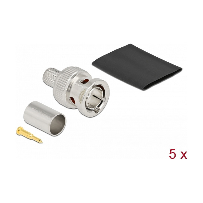 BNC Stecker zum Crimpen RG6 mit passendem Schrumpfschlauch - 5 StÃ¼ck