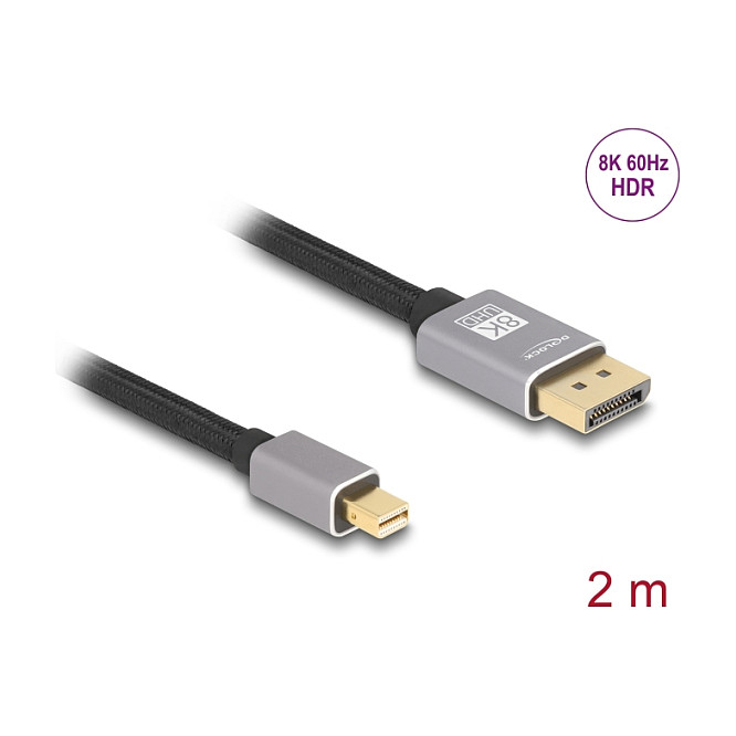 Delock Mini DisplayPort zu DisplayPort Kabel 8K 60 Hz 2 m grau Metall ohne Einrastfunktion-1