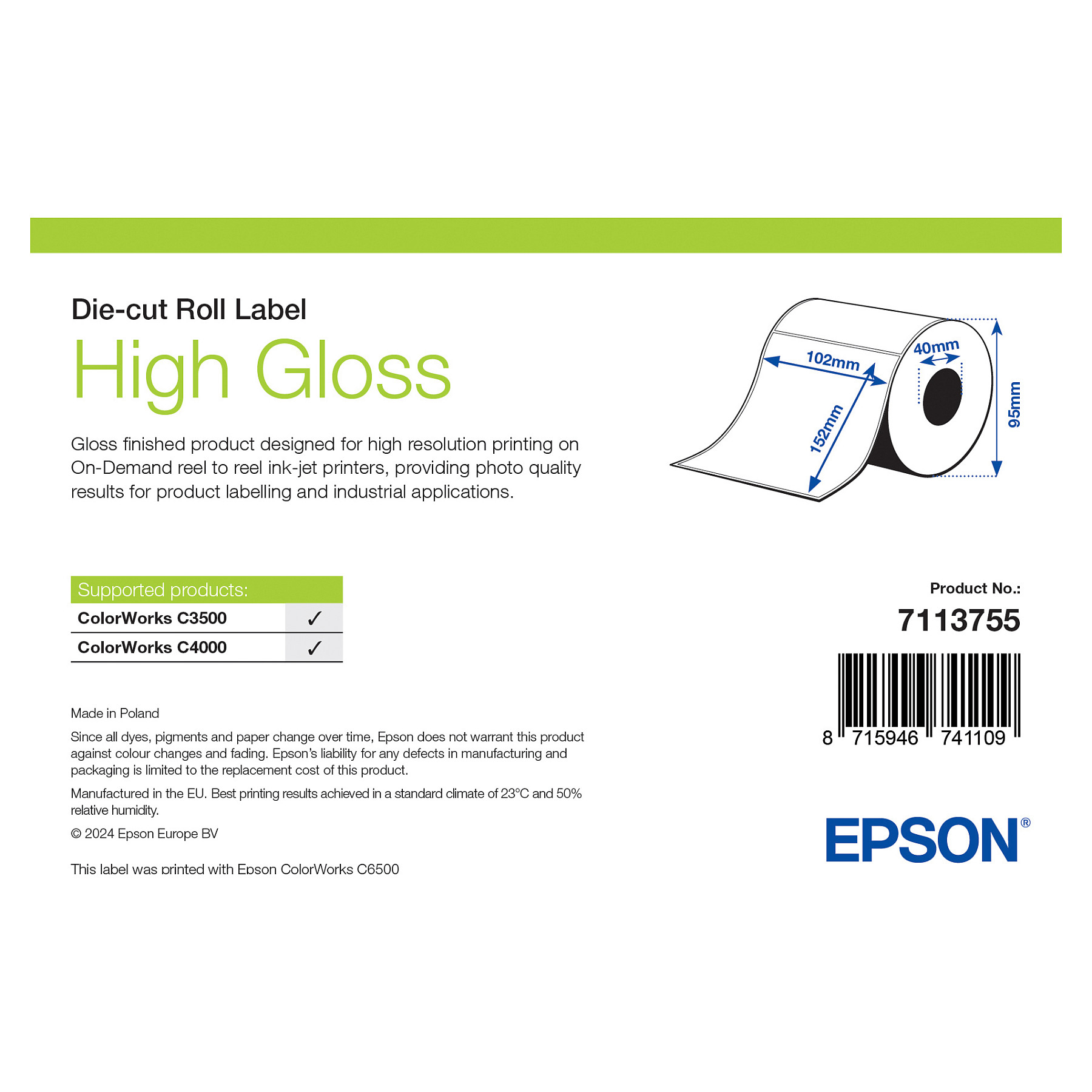 EPSON High Gloss Label 102x152mm 210 Etiketten, Die-Cut