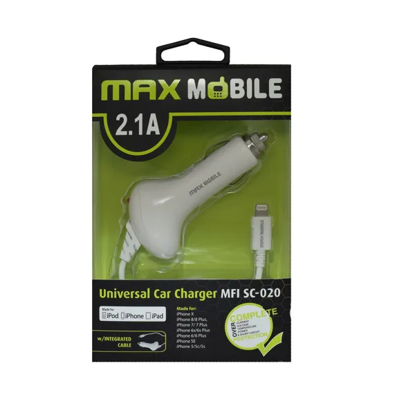 MAXMOBILE AUTO PUNJAČ IPHONE 5/6/7/8/X/11/12 SC-020 2.1A MFI Apple bijeli-0