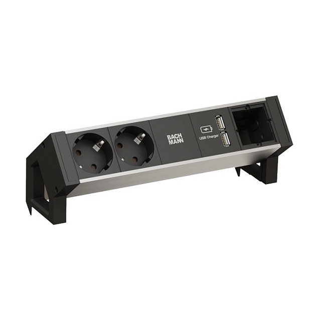 BACHMANN DESK2 ALU BLACK 2x Schutzkontakt 1x USB-Charger 1x ABD GST18