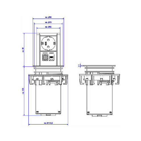 BACHMANN ELEVATOR 1x Schutzkontakt, 1x CAT6, 1x USB 3.0, Edelstahl-5