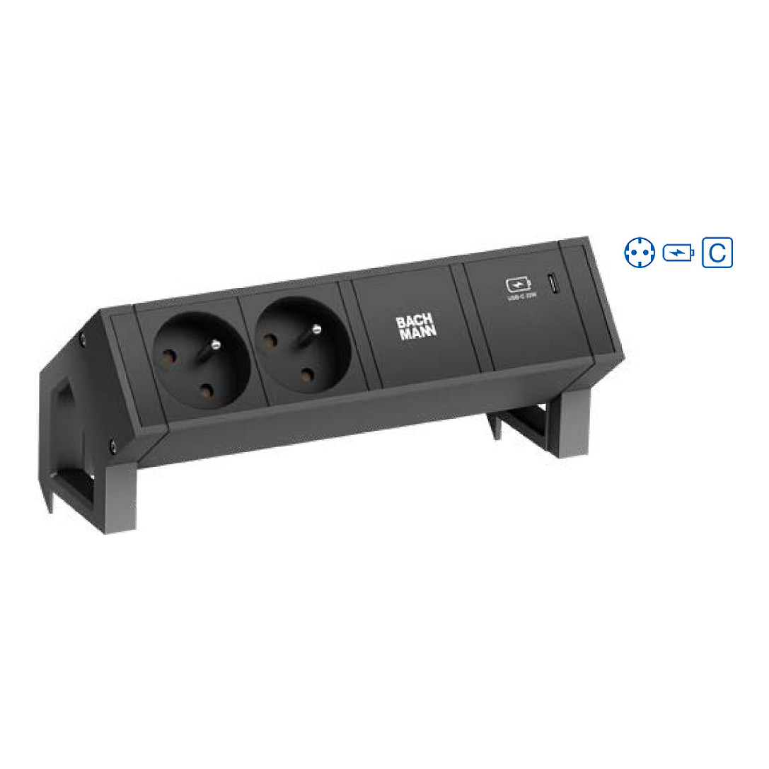 BACHMANN , DESK2 2xCEE7/3 1xUSB C 60W 1xCM 0,2m GST18 RAL9005