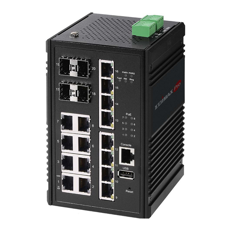 EDIMAX Switch Industrial 16-Port Gig. PoE+ WebM. 8xPoE+/4xSF
