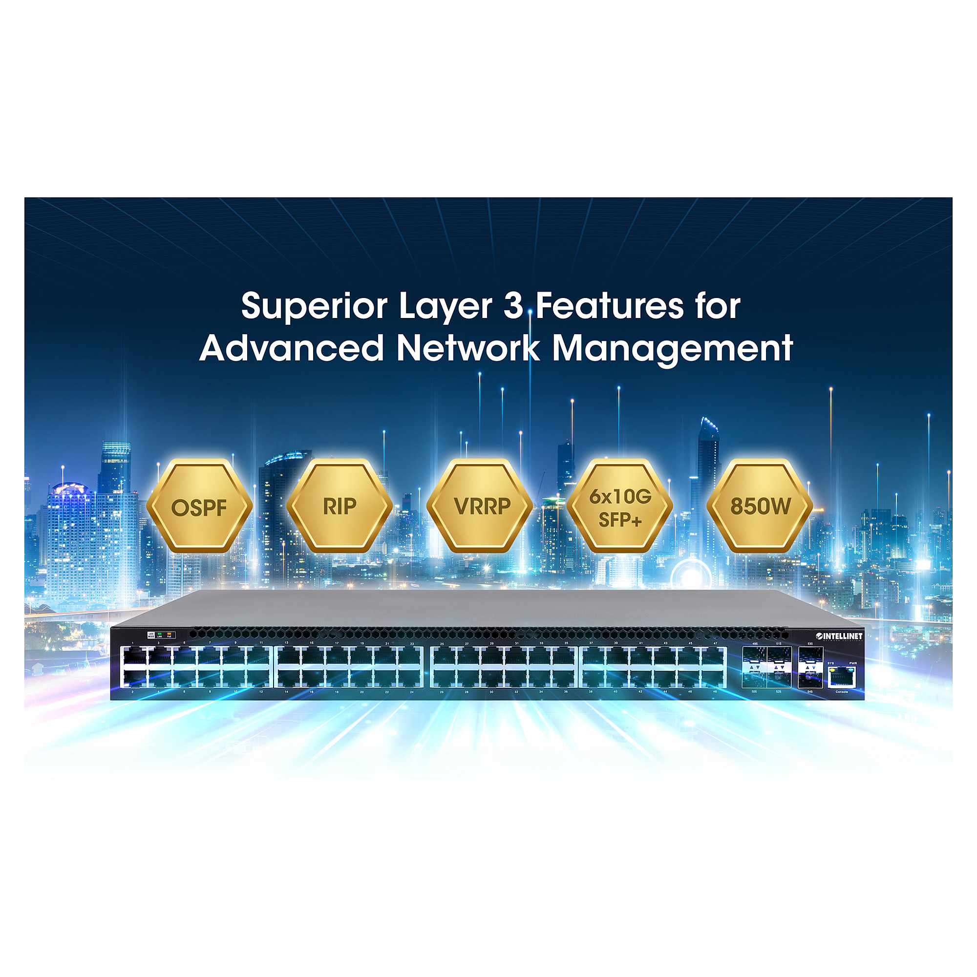 Mrežni Switch INTELLINET 54-Port PoE+ Managed, 6x 10GbE SFP+, 850W-8