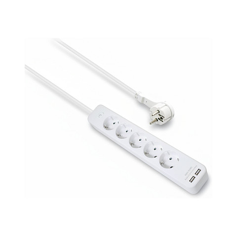 helos Steckdosenleiste ADVANCED, 5-fach, USB-Charger wei, 1,5m, mit Schalter