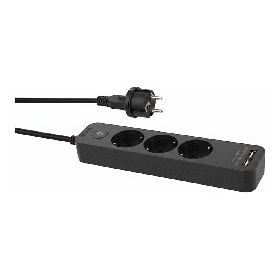 Strujna letva HELOS ADVANCED, 3 utičnice, 2x USB-A, 1.5m, crna boja-0