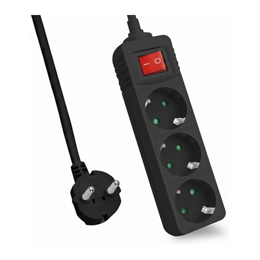 Produžni kabel HELOS CLASSIC s prekidačem (3 utičnice, 3m), crna boja-0