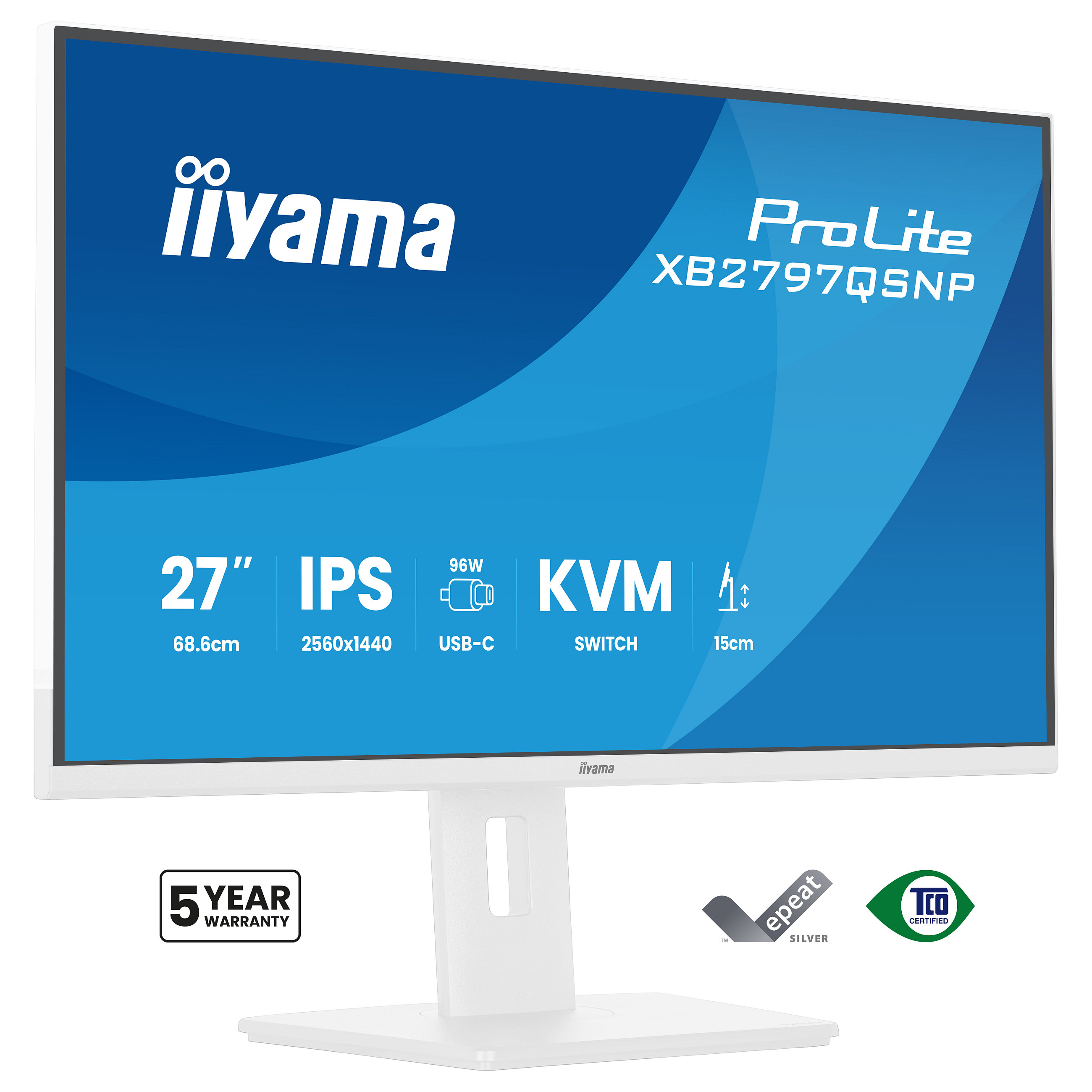 Monitor IIYAMA ProLite XB2797QSNP-W1 27" (IPS, QHD, 75Hz, 1ms, USB-C 65W, KVM, bijela boja)-0