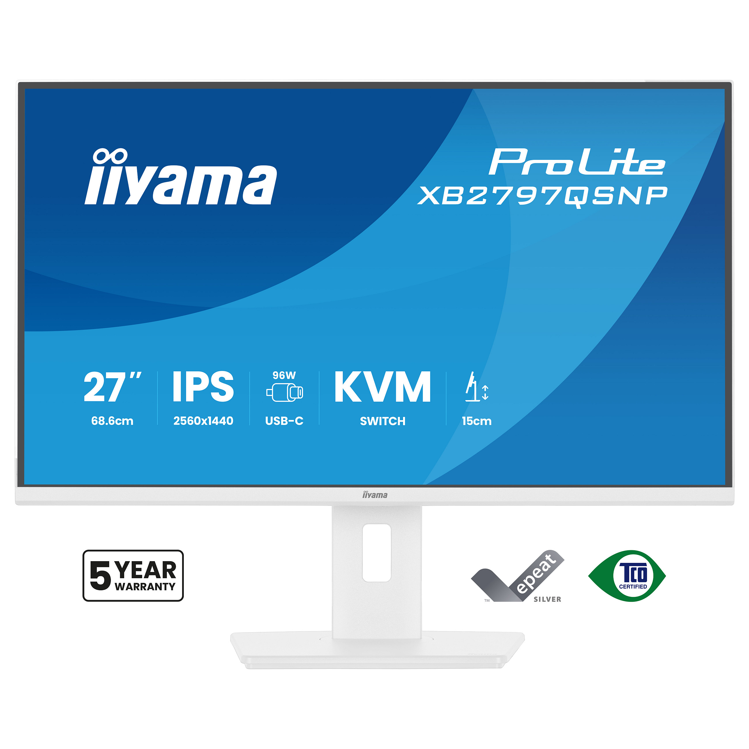 Monitor IIYAMA ProLite XB2797QSNP-W1 27" (IPS, QHD, 75Hz, 1ms, USB-C 65W, KVM, bijela boja)-1