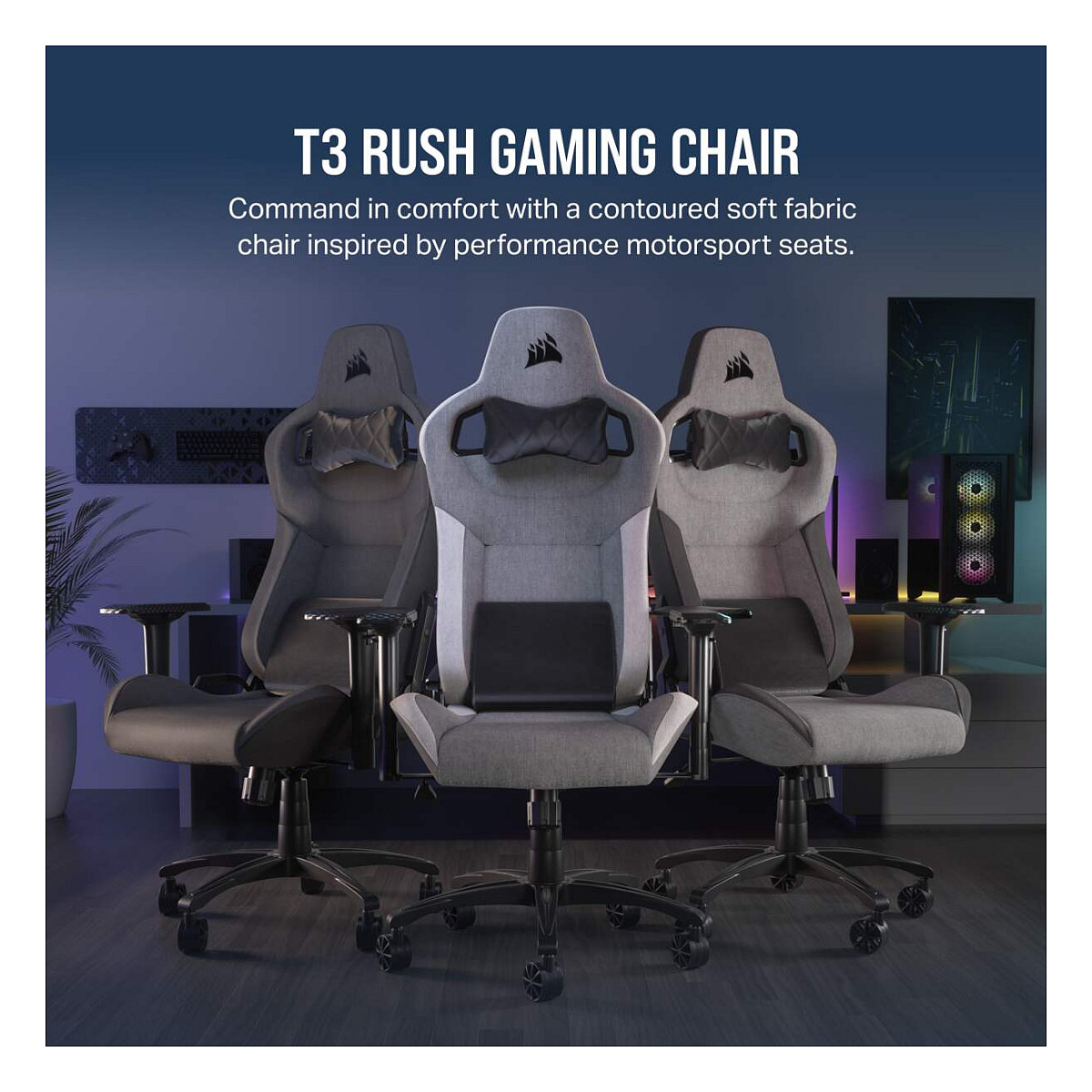 Gaming stolica CORSAIR T3 RUSH (2023), tkanina, siva/antracit boja-1