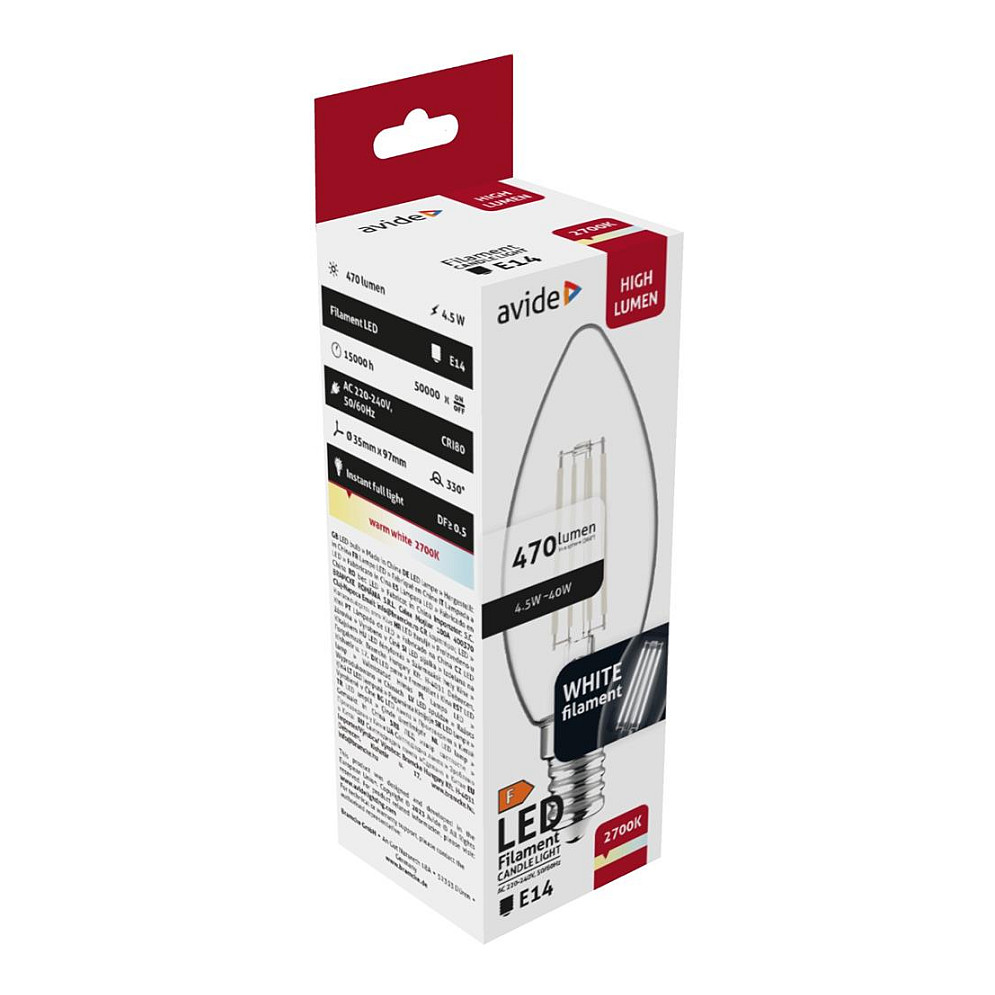 LED žarulja AVIDE Filament Candle 4.5W E14 2700K topla bijela-1