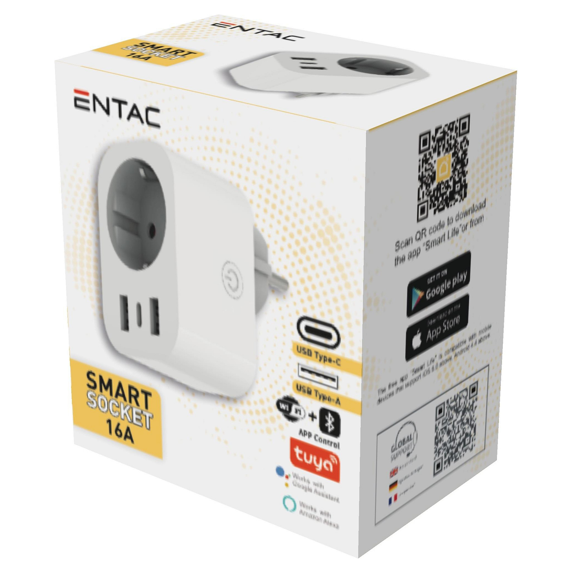 Pametna utičnica ENTAC Wi-Fi s 2x USB-A i 1x USB-C priključkom-1