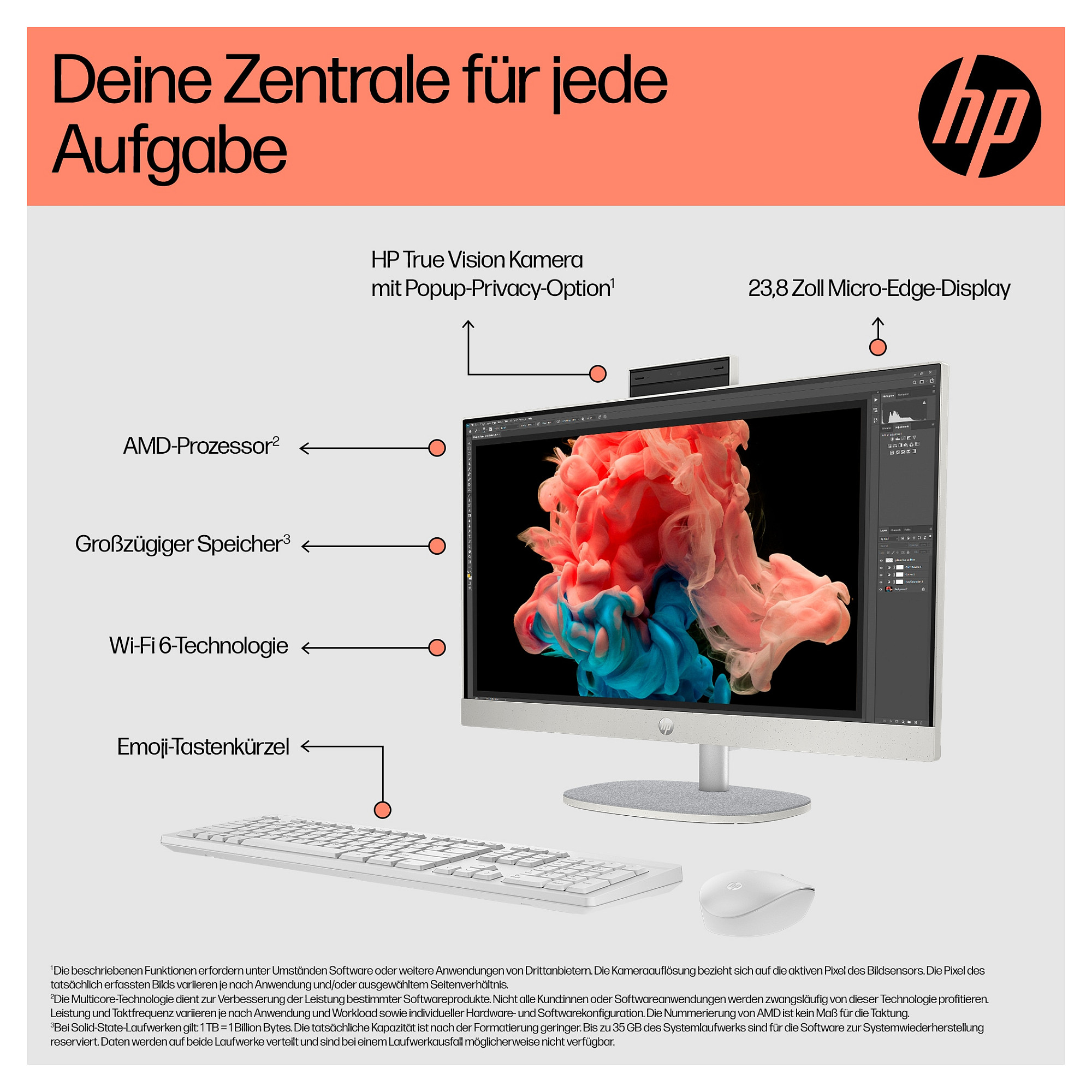 AIO računalo HP All-in-One 24-cr0109ng (23.8" IPS, Full HD, AMD Ryzen 5 7520U, 16GB RAM, 512GB SSD, AMD Radeon 610M, Windows 11 Home, bijela)-9