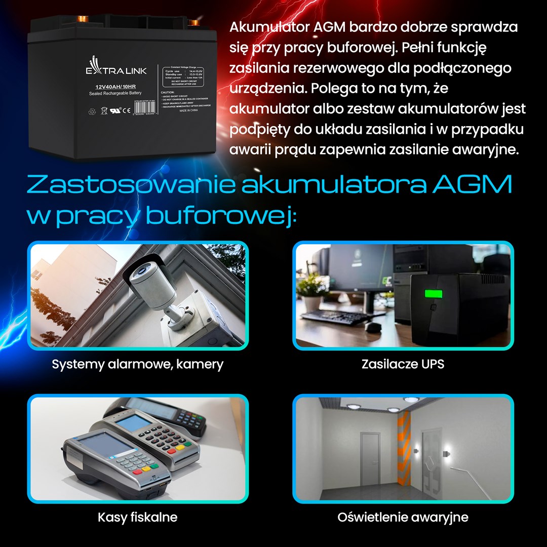 Extralink Accumulator AGM 12V 40Ah maintenance free-14