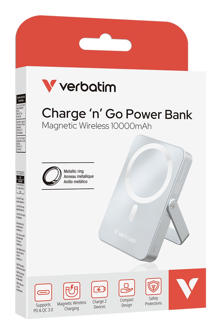Verbatim Charge 'n' Go Magnetic Wireless Power Bank with stand - 10000 mAh Blue-4