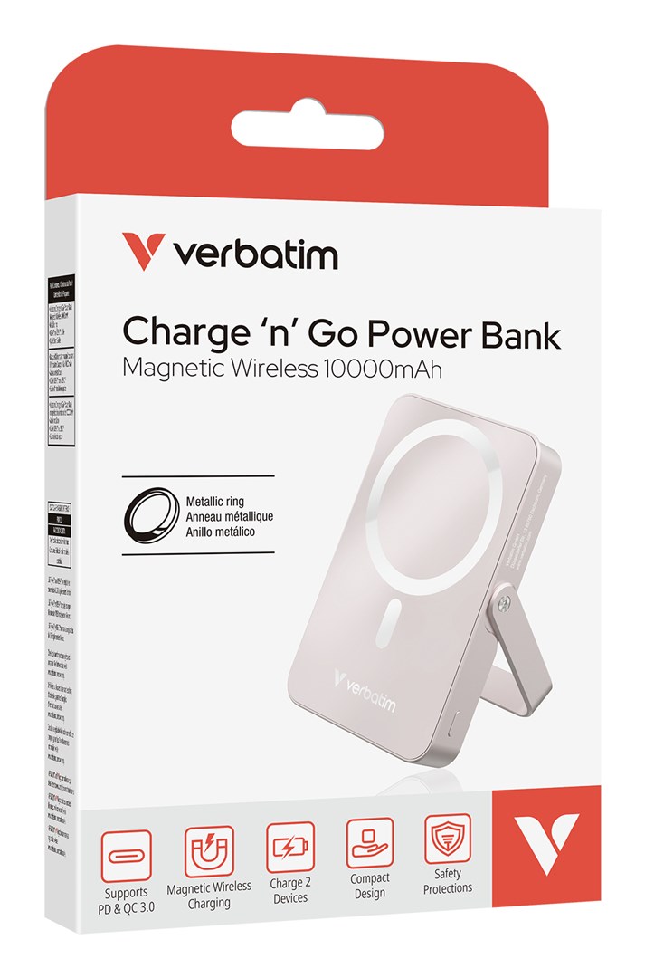Verbatim Charge 'n' Go Magnetic Wireless Power Bank with stand - 10000 mAh Pink-2