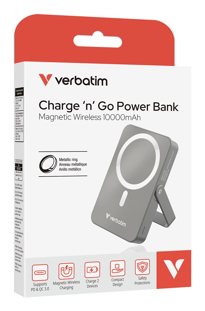 Verbatim Charge 'n' Go Magnetic Wireless Power Bank with stand - 10000 mAh Grey-2