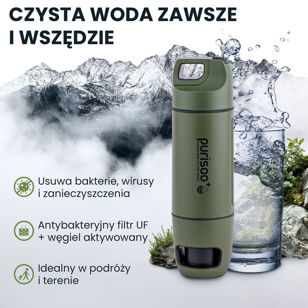 Boca za filtriranje vode EXTRALINK Purisoo+ s pumpom (400 ml, maslinasto zelena boja)-4