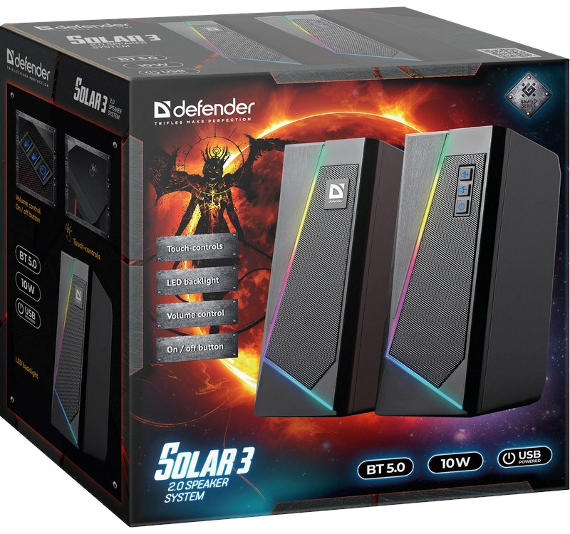 SPEAKERS DEFENDER SOLAR 3 2.0 BLUETOOTH 10W LED USB-2