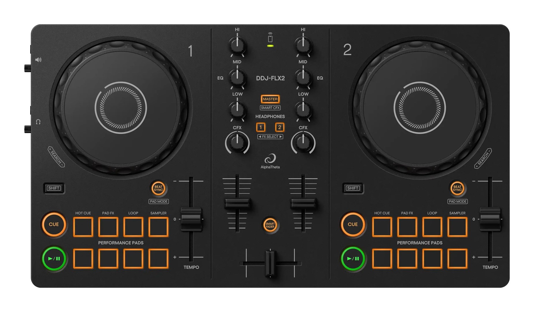 DJ kontroler ALPHATHETA DDJ-FLX2 (2 kanala, Bluetooth, USB-C, crna boja)