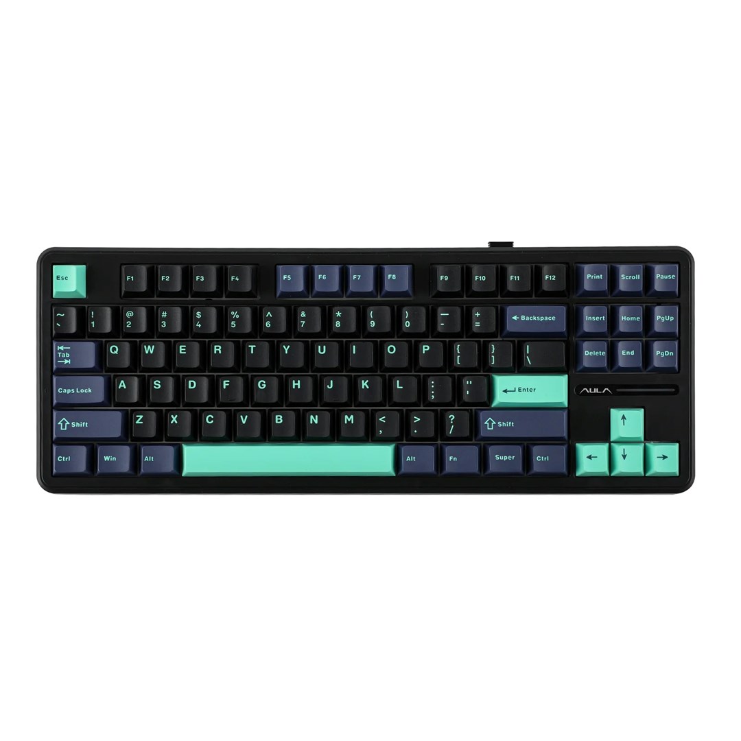 AULA Gasket F87 Pro Keyboard Black Cyan Blue GrayWoodV4 RGB-0