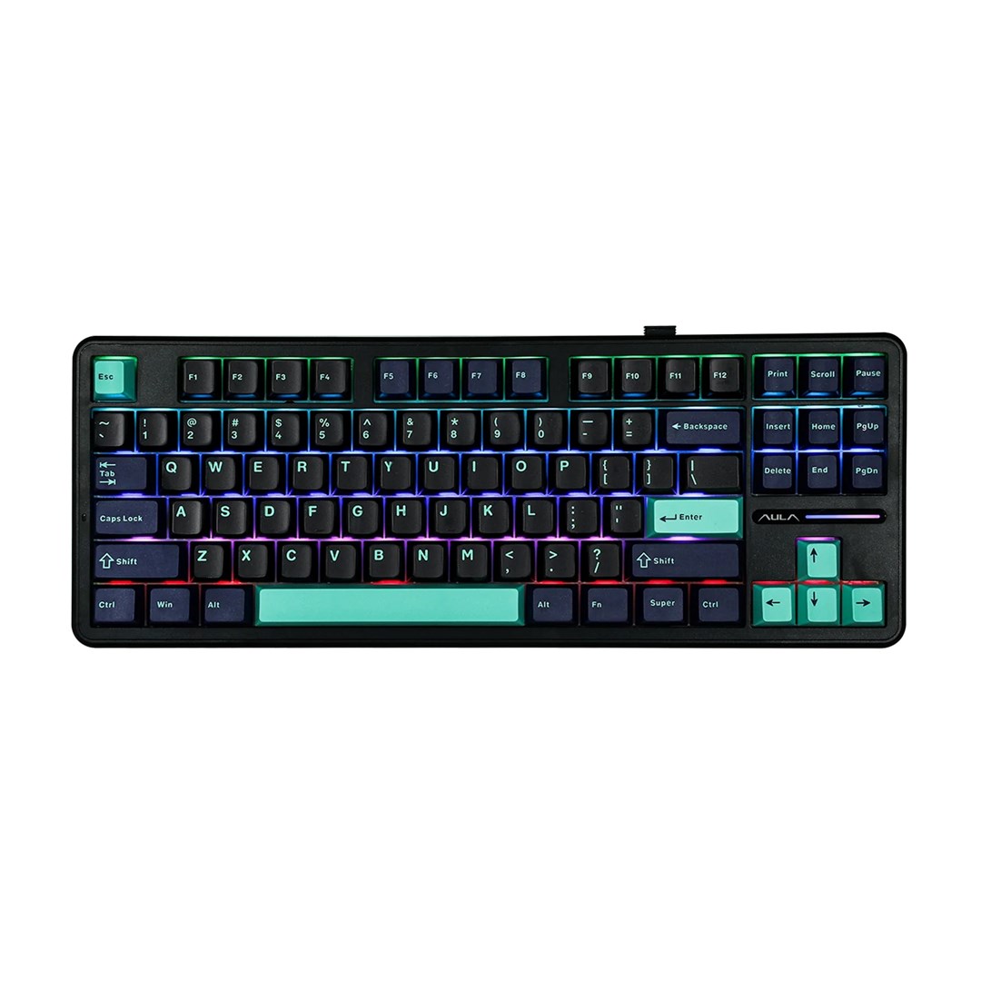 AULA Gasket F87 Pro Keyboard Black Cyan Blue GrayWoodV4 RGB-1