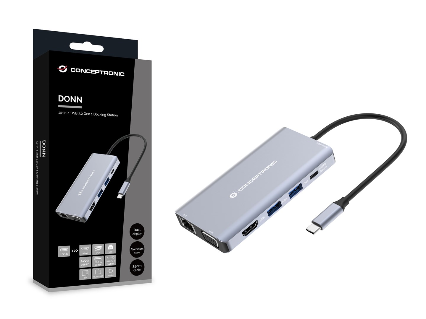 USB-C priključna stanica CONCEPTRONIC DONN20G (10-u-1, 100W PD)-2