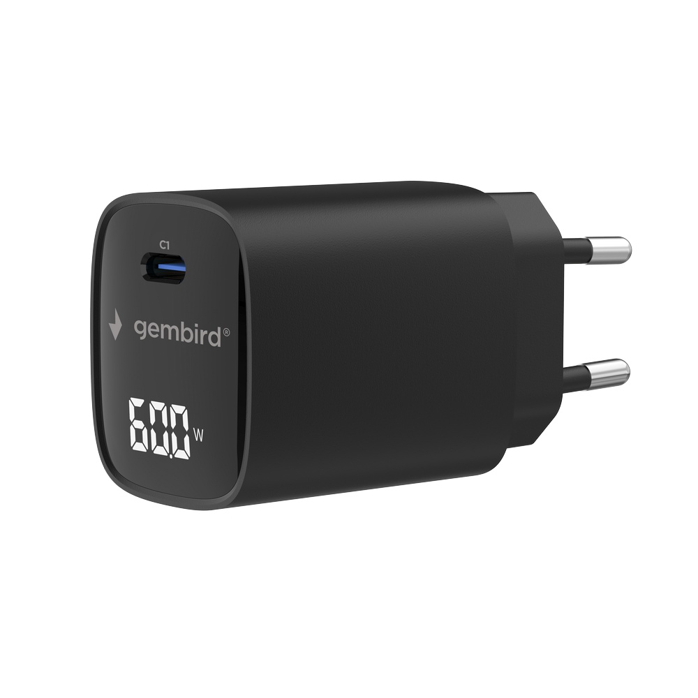 Brzi punjač GEMBIRD EG-UQC3-02 60W USB-C s LCD zaslonom, crna boja-0