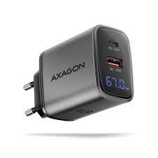Zidni punjač AXAGON ACU-PQ67D 67W GaN (USB-C + USB-A) s LCD zaslonom, siva boja-0
