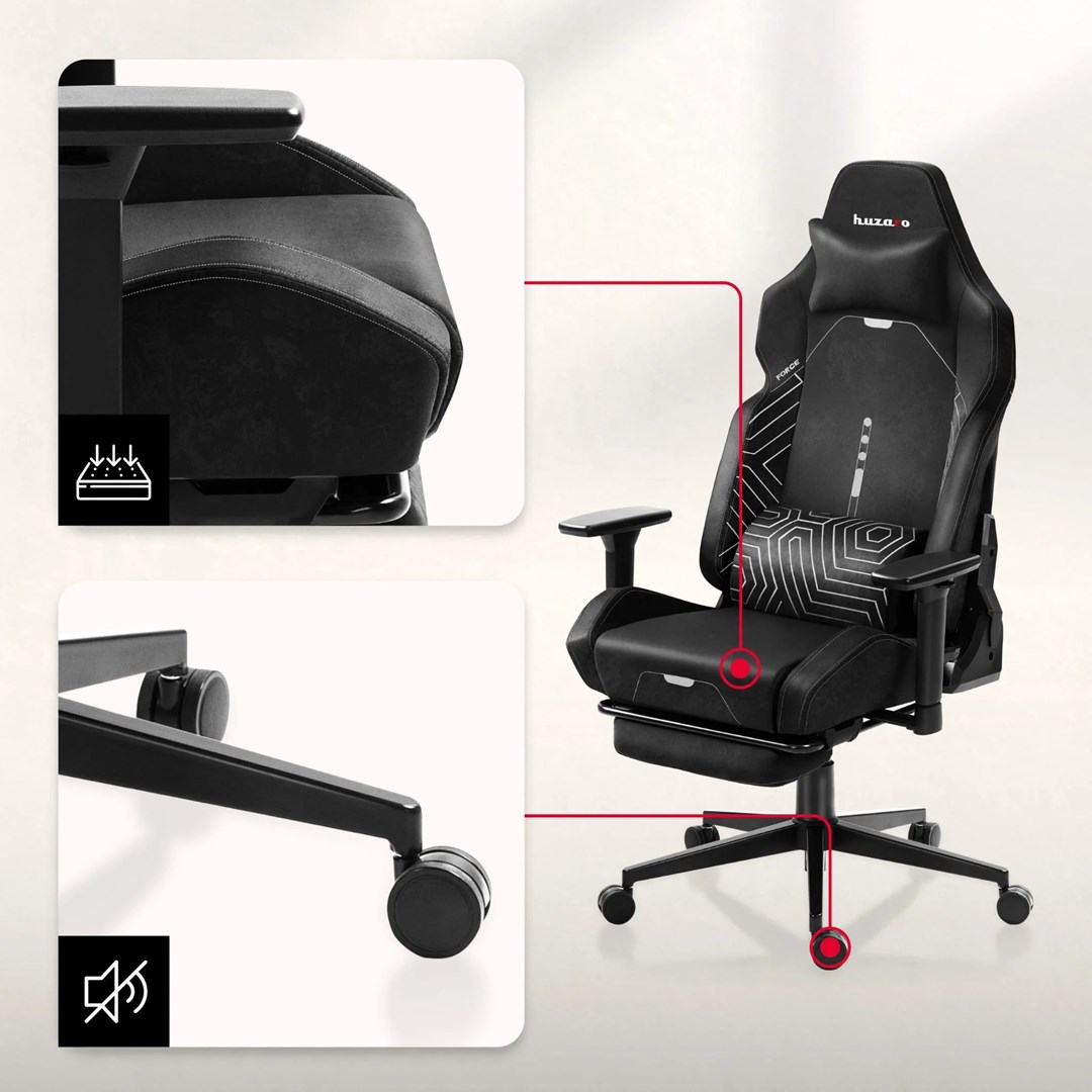 Gaming stolica HUZARO Force 8.1 Black s osloncem za noge-4