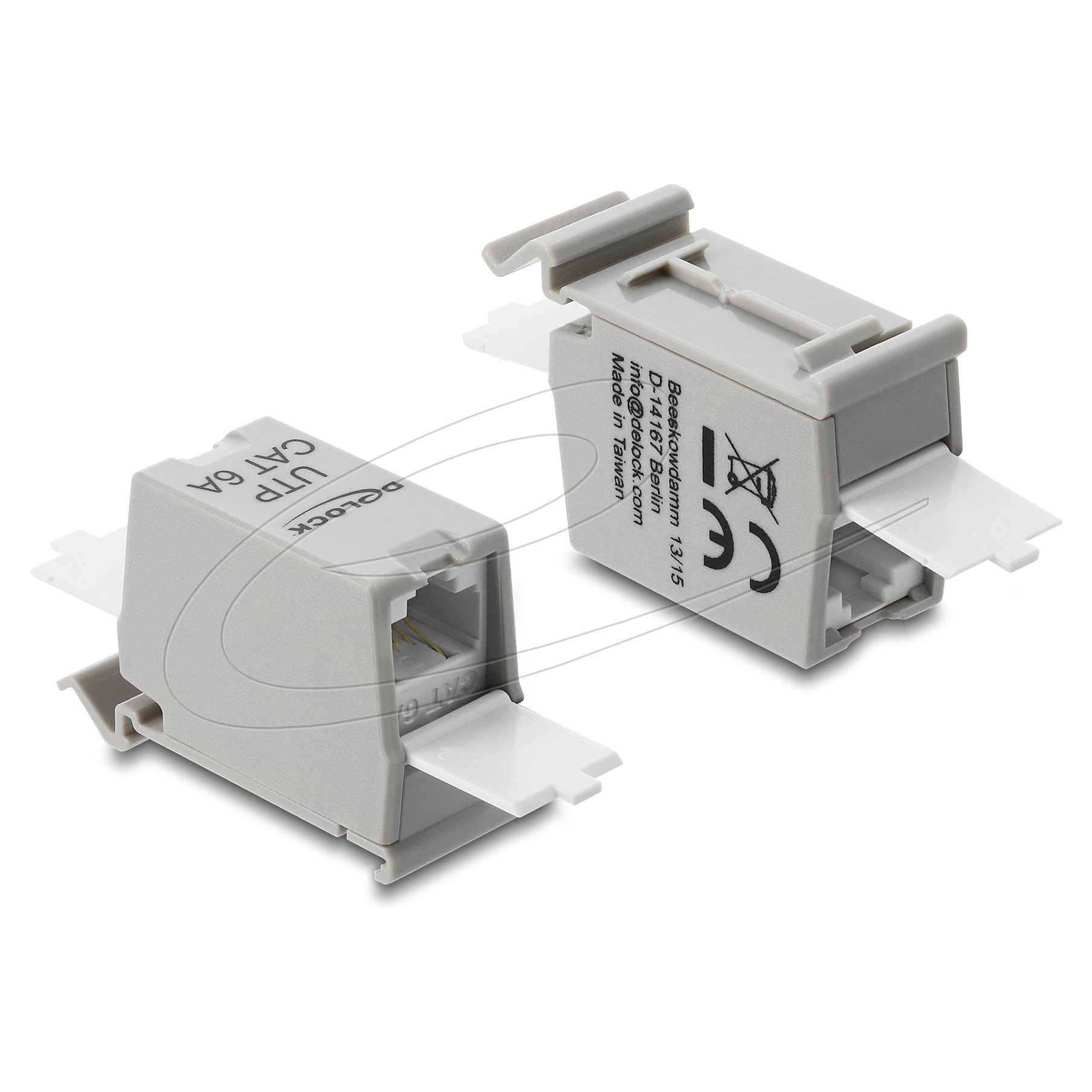 RJ45 Kupplung Cat.6A Buchse zu Buchse mit Staubschutzklappe fÃ¼r Hutschienen Montage ungeschirmt grau / weiÃŸ-1