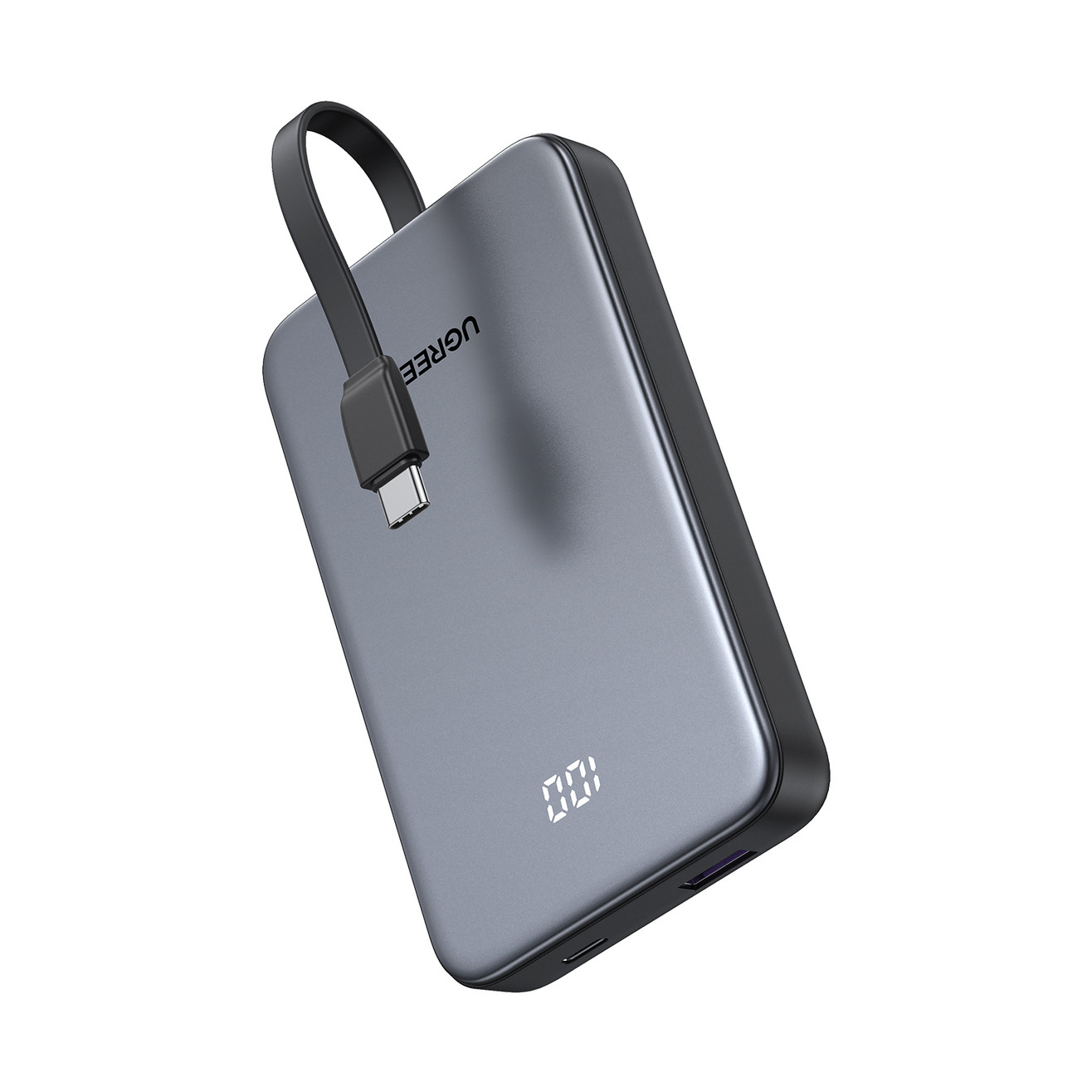 Prijenosno napajanje powerbank UGREEN, 10.000 mAh, USB C, USB A, integrirani USB C kabel, Power Delivery 2.0, Quick Charge 3.0, crno-0