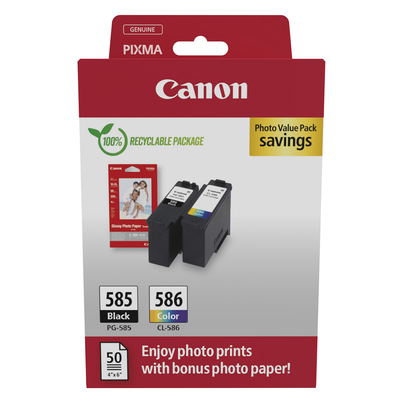 Canon PG-585 / CL-586 schwarz, color Druckerpatronen + Fotopapier, 2er-Set