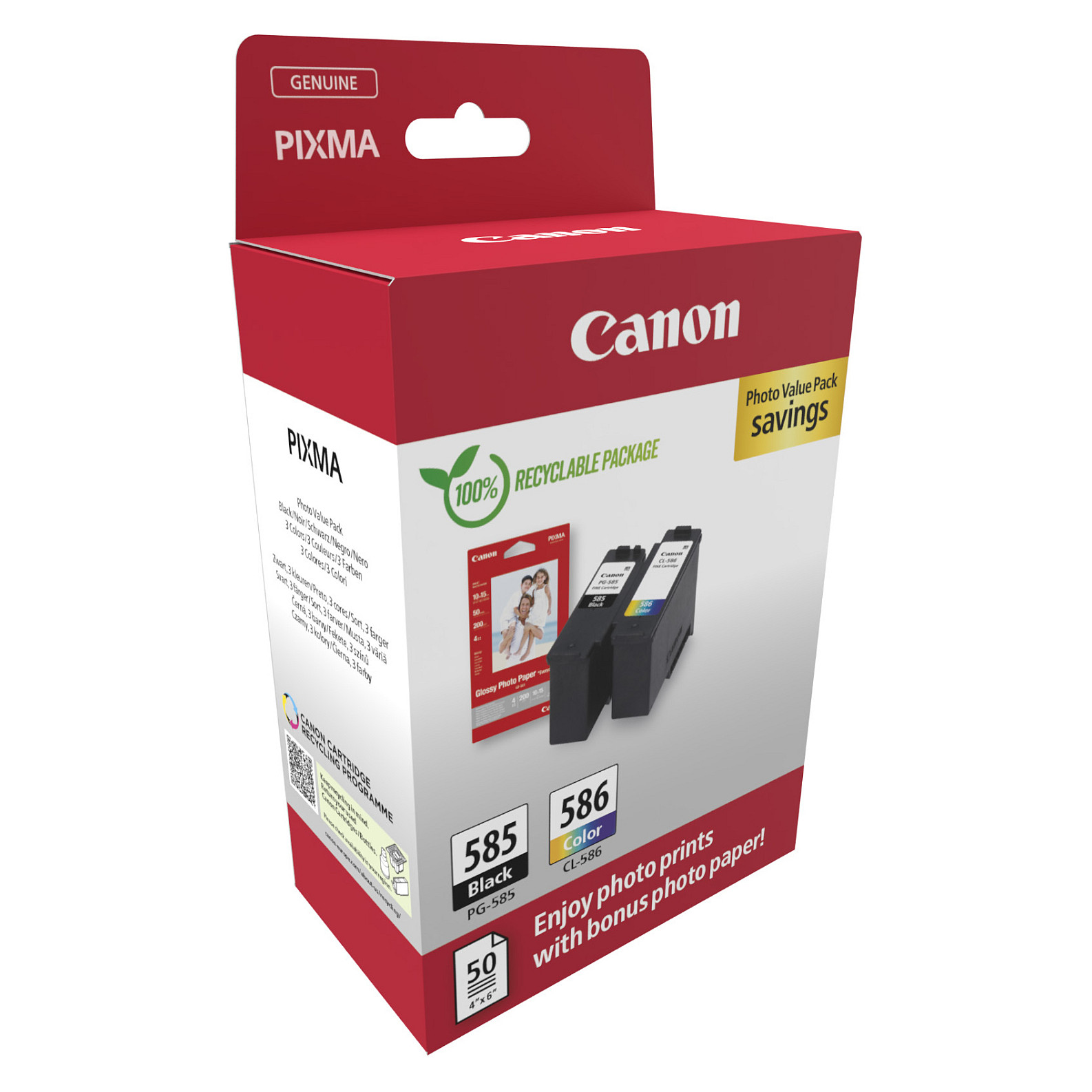 Canon PG-585 / CL-586 schwarz, color Druckerpatronen + Fotopapier, 2er-Set-1