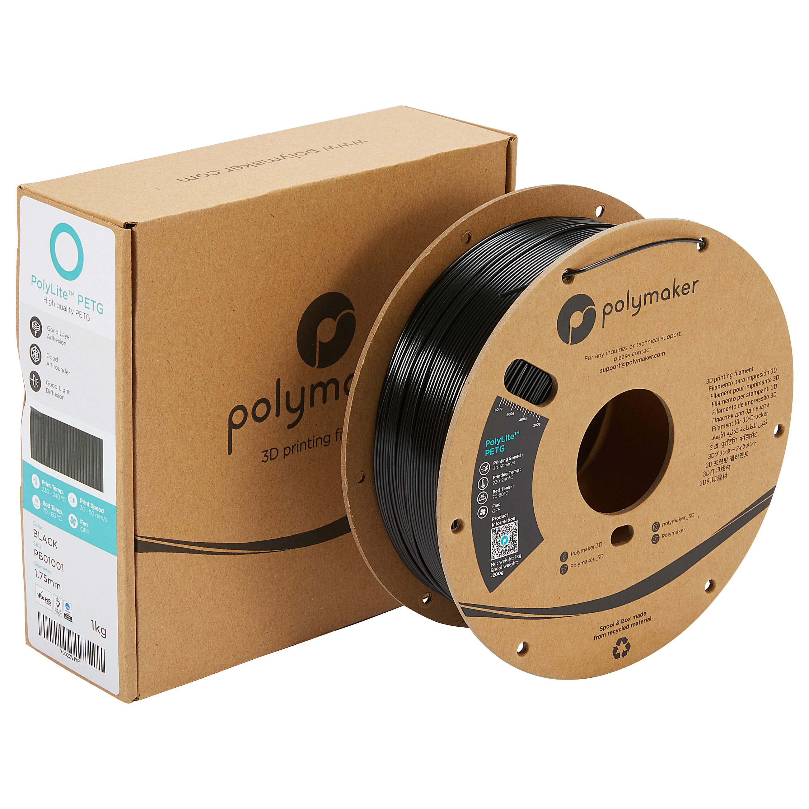 Filament za 3D printer POLMASK PETG 1.75mm (3kg), crna boja-1