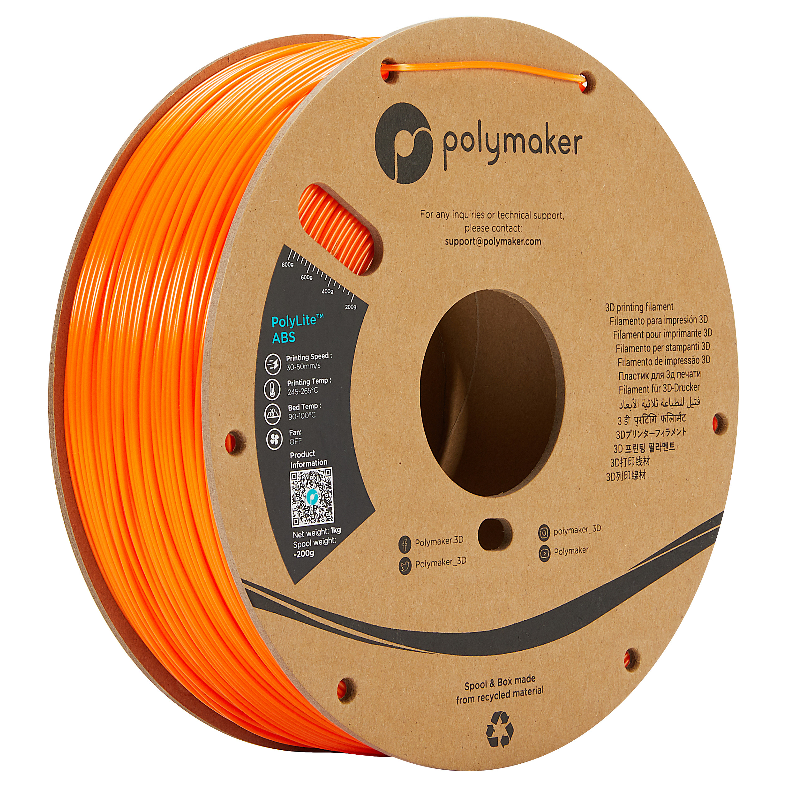 Filament za 3D printer POLMASK ABS 1.75mm (1kg, narančasta boja)-0