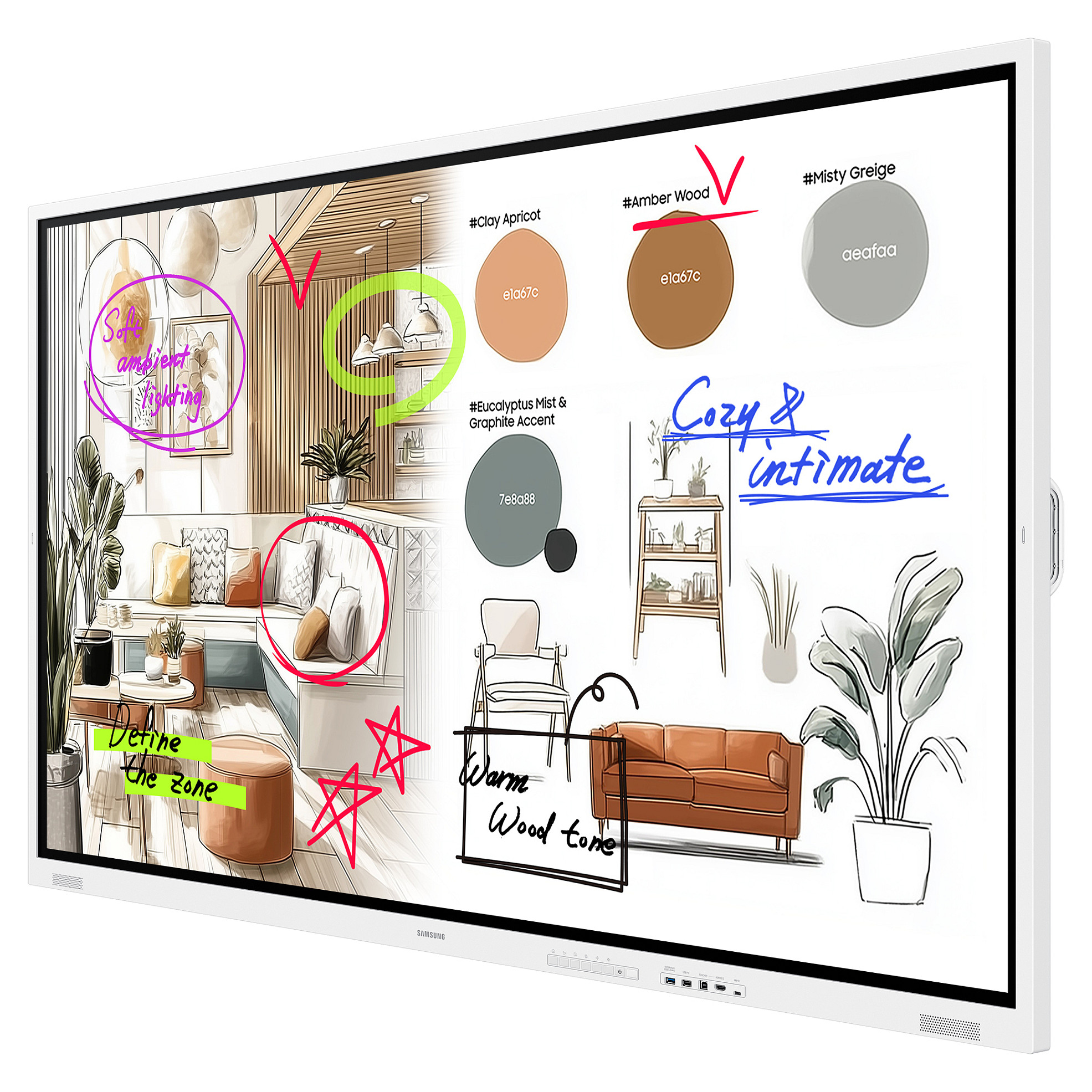 189,2cm/75" (3840x2160) Samsung WM75FX 16:9 4K VA 8ms HDMI USB-C USB LAN WLAN Bluetooth VESA Speaker Touch 12/7 White Gray-2