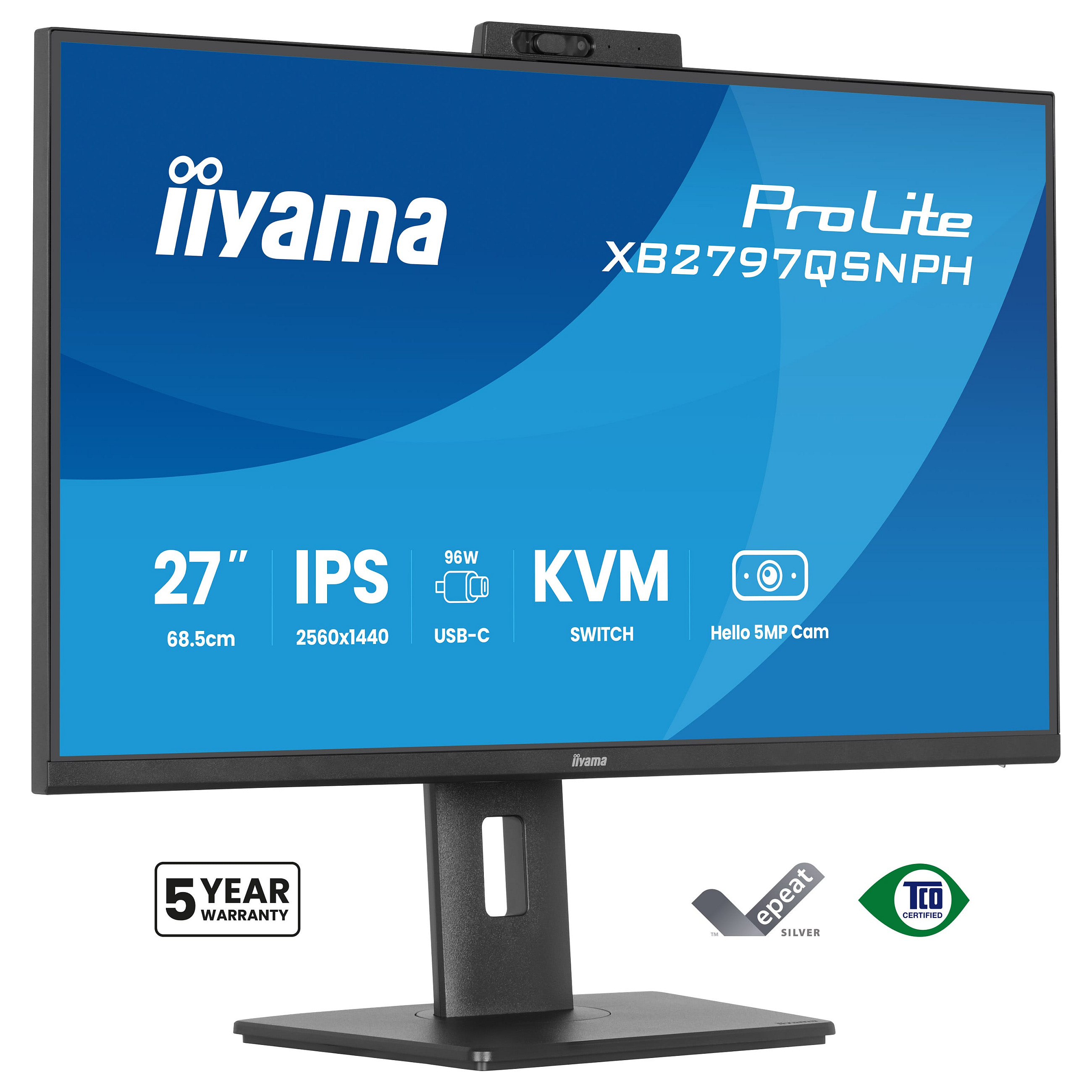 68,5cm/27" (2560x1440) iiyama ProLite XB2797QSNPH-B1 16:9 QHD IPS 1ms 75Hz HDMI DisplayPort USB-C VESA Speaker Black