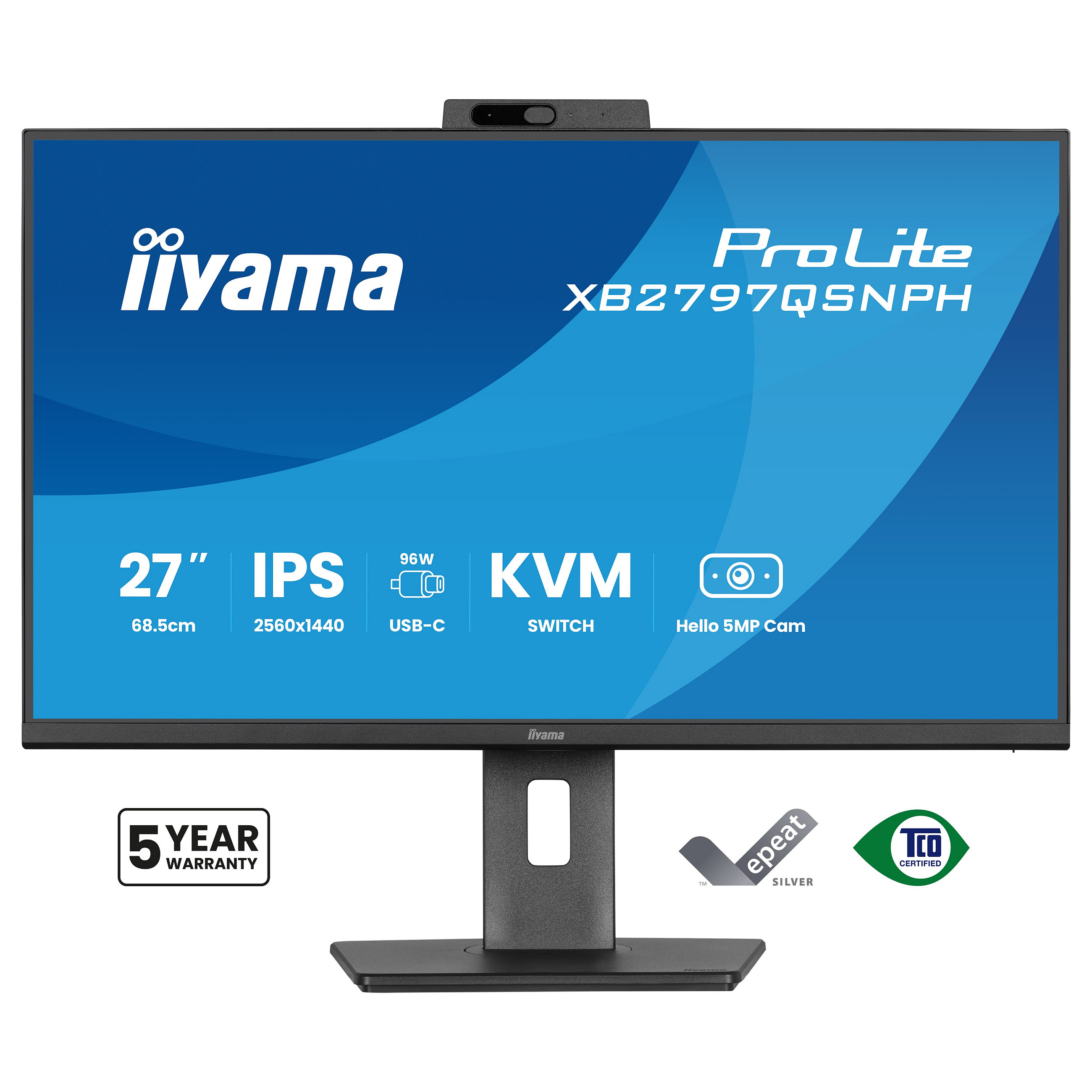 68,5cm/27" (2560x1440) iiyama ProLite XB2797QSNPH-B1 16:9 QHD IPS 1ms 75Hz HDMI DisplayPort USB-C VESA Speaker Black-1