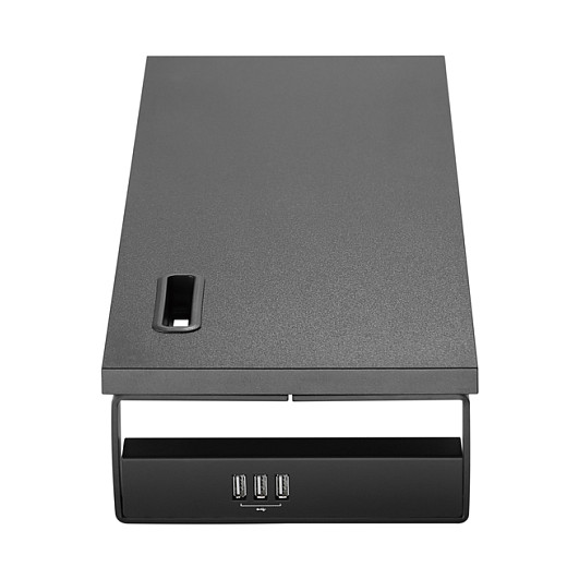 Stalak za monitor EQUIP s 3x USB 2.0 hubom i držačem za mobitel, crna boja-1
