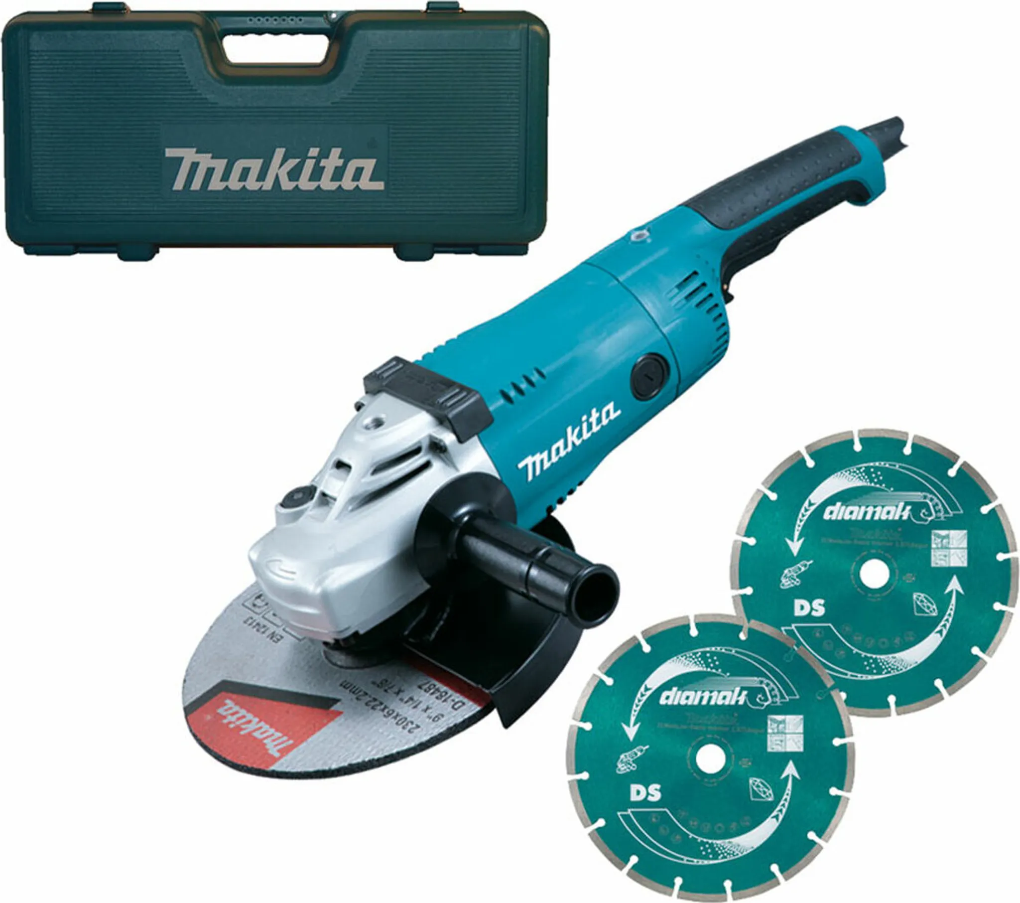 Kutna brusilica MAKITA GA9020RFK3 (230 mm, 2200 W, 6600 o/min, set s 2 dijamantna diska i kovčegom)-2