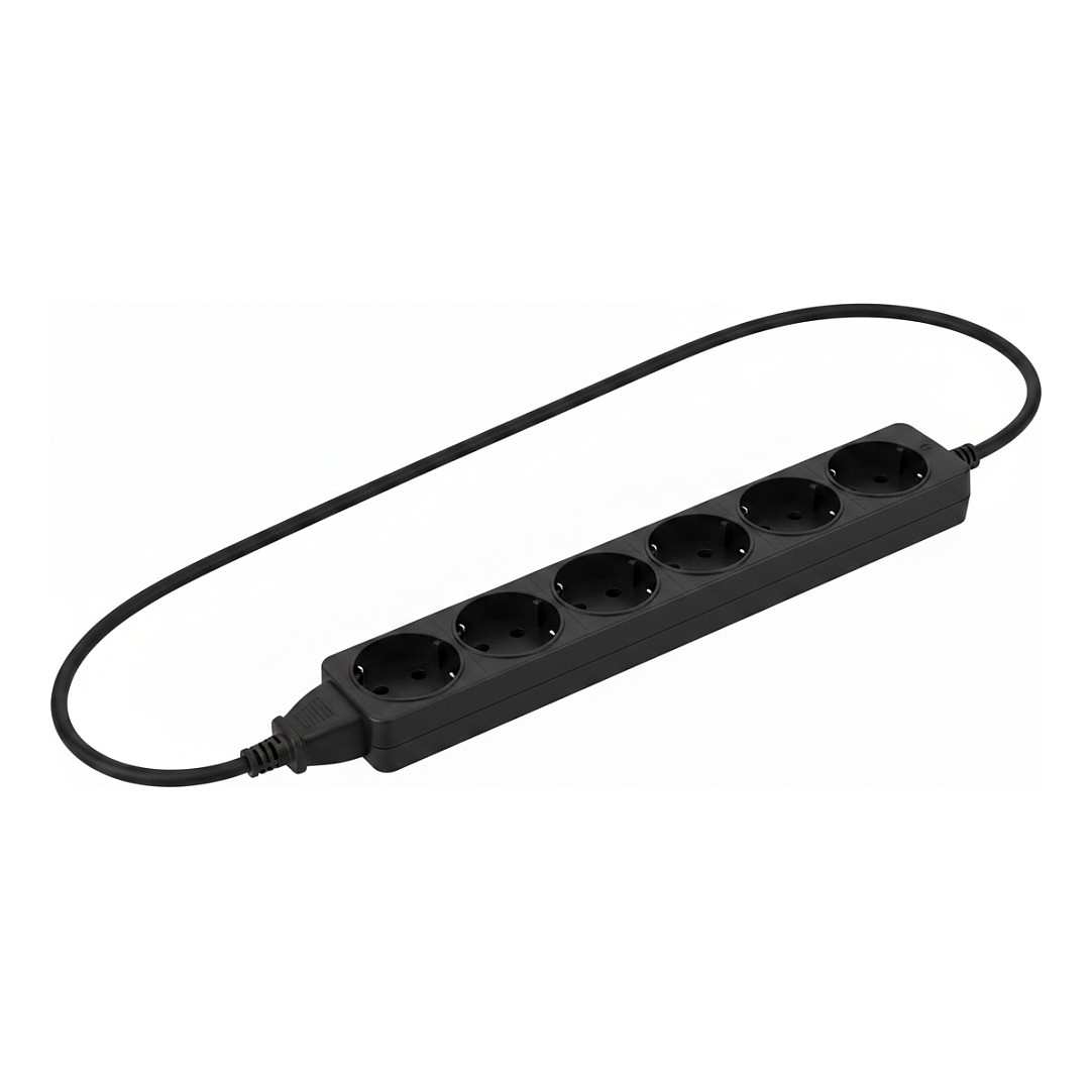 helos Steckdosenleiste CLASSIC, 6-fach, schwarz, 3,0m, ohne Schalter-0
