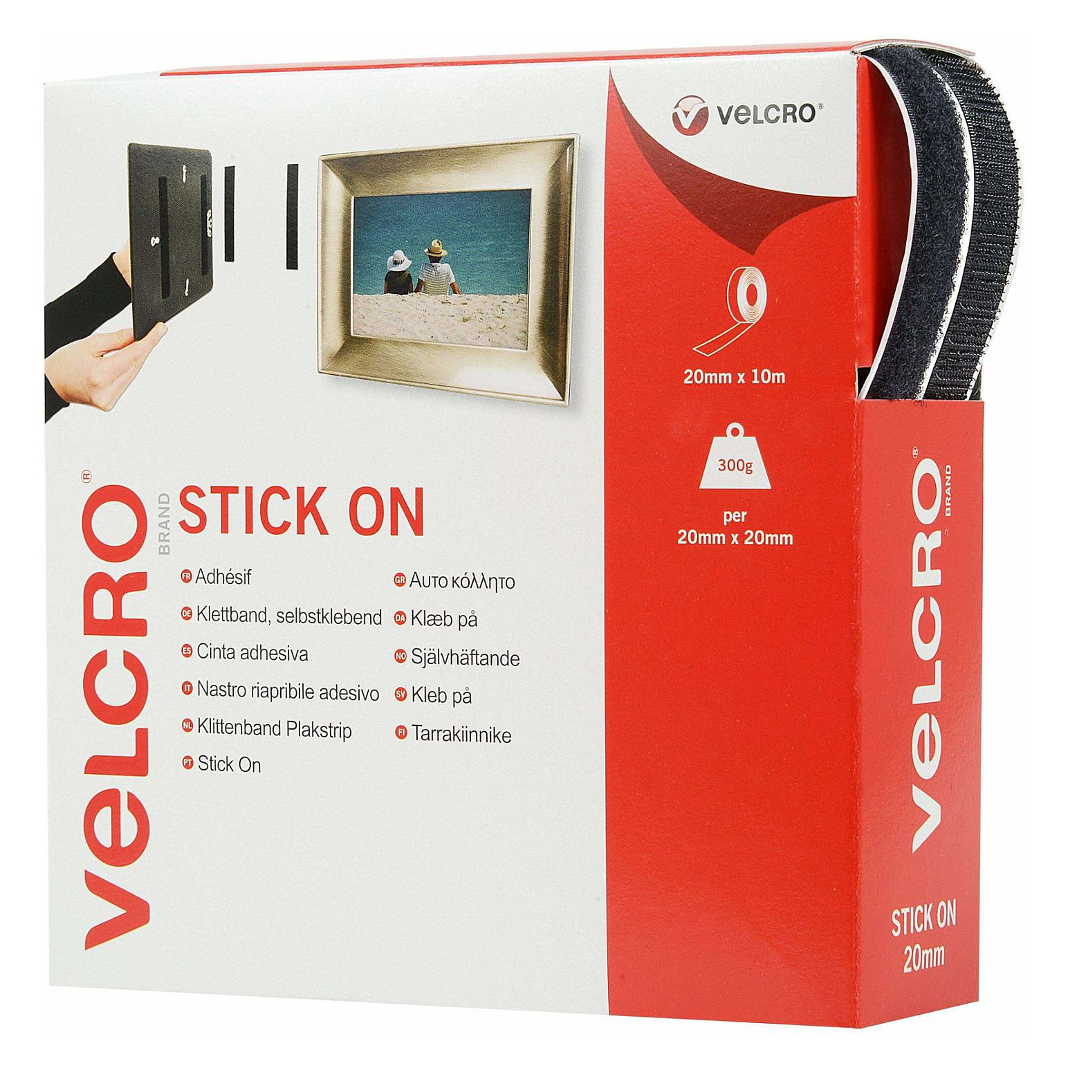 VELCRO Klettband Selbstklebend, Haken & Flausch 20mm x 10m Schwarz