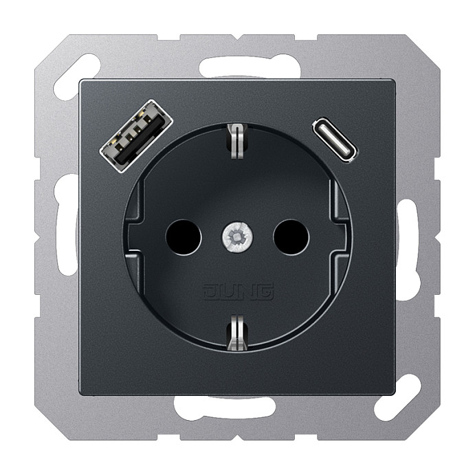 Utičnica JUNG A 1520-15 CA ANM s USB-A i USB-C punjačem (antracit mat boja)