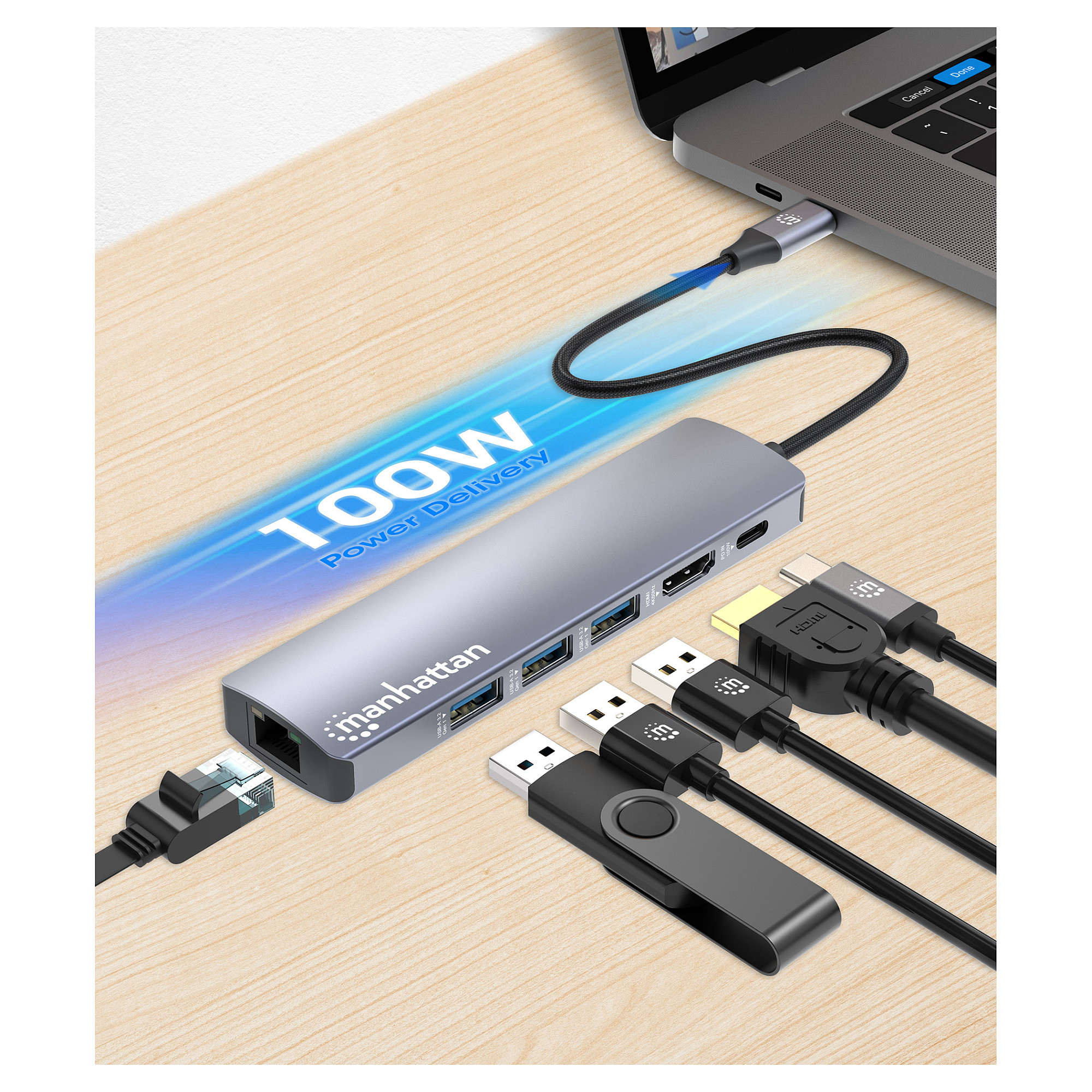 USB-C Dock MANHATTAN 6-u-1 4K HDMI, 153959-6
