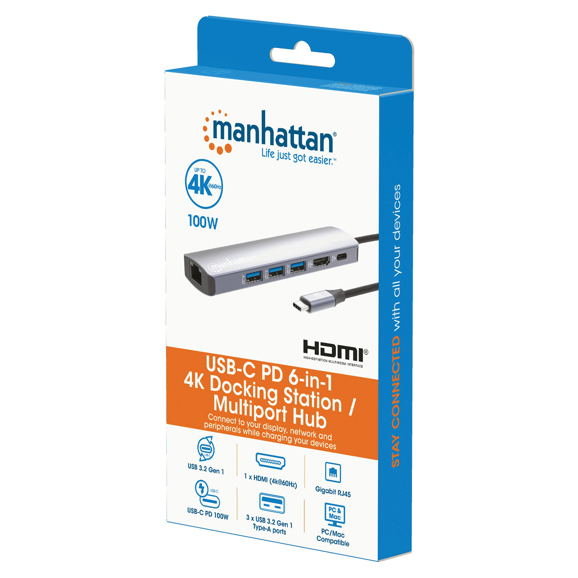 USB-C Dock MANHATTAN 6-u-1 4K HDMI, 153959-8
