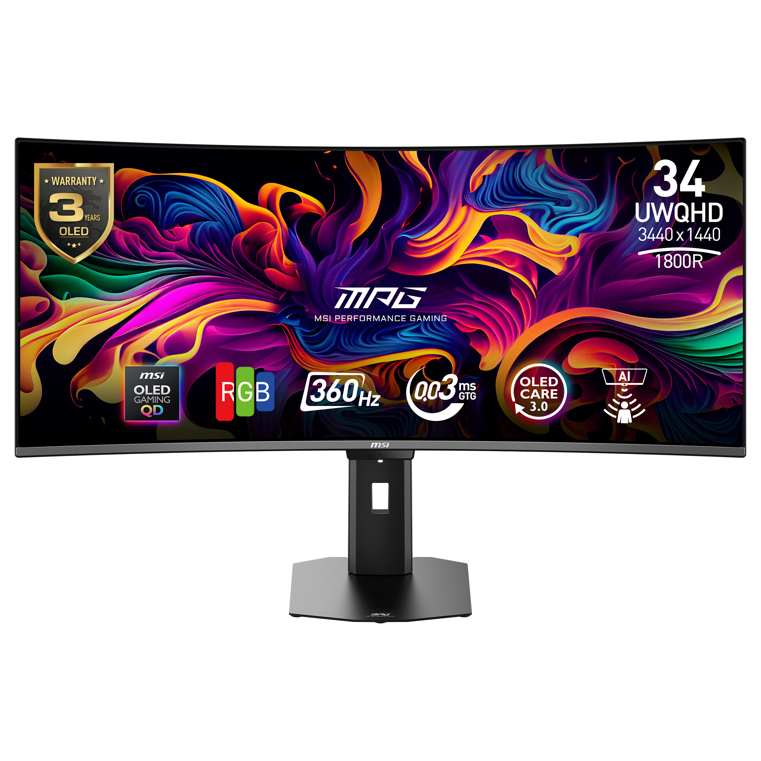 Monitor MSI MPG 341CQRDE QD-OLED X36 34" (QD-OLED, UWQHD, 360Hz, 0.03ms, FreeSync Premium Pro, USB-C 98W)-0